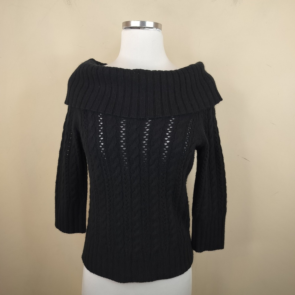 Express Vintage Sweater Medium Merino Wool Angora Cashmere Cable Knit Soft Black